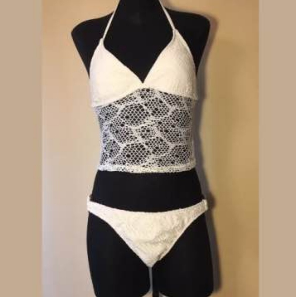 Vintage knit bikini swimwear string tie crochet